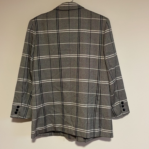 VTG Business Preppy Blazer Plaid 10 Gray Black Pads Suit Coat Jacket Power - Picture 7 of 10
